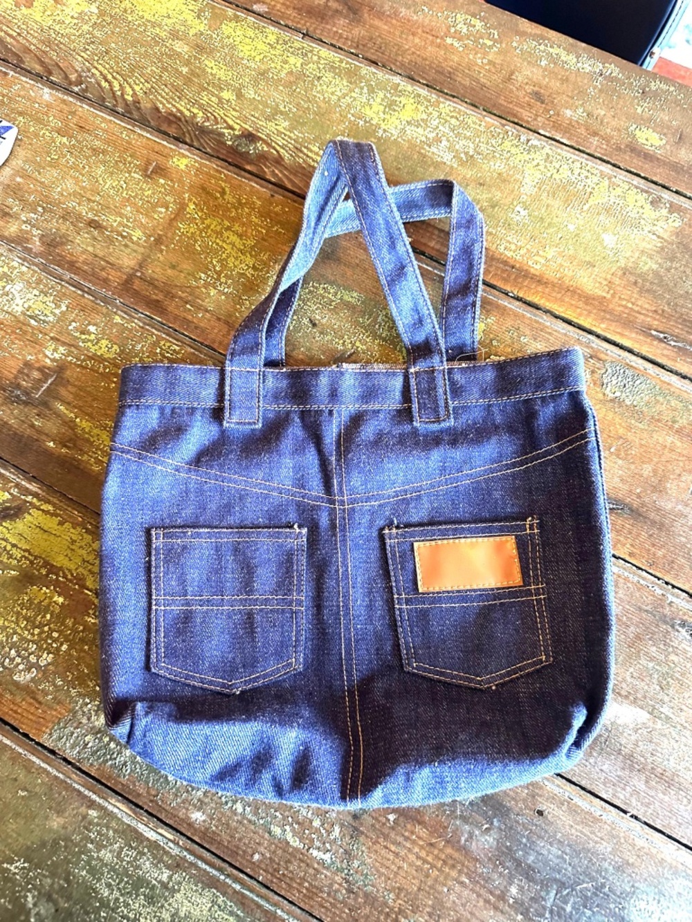 Vintage 1970s Denim Book Bag: Blue Jean Tote with Name Plate